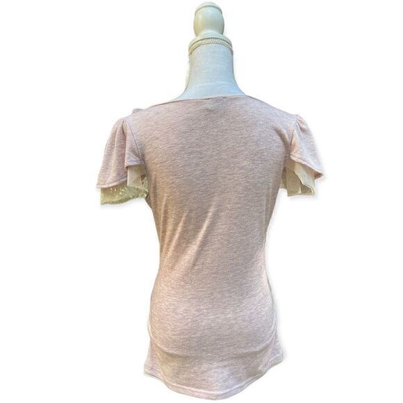 ANTHROPOLOGIE LULUMARI FLOWER FEATHER EMBELLISHED SHORT SLEEVE RUCHED TOP MEDIUM - Picture 4 of 15